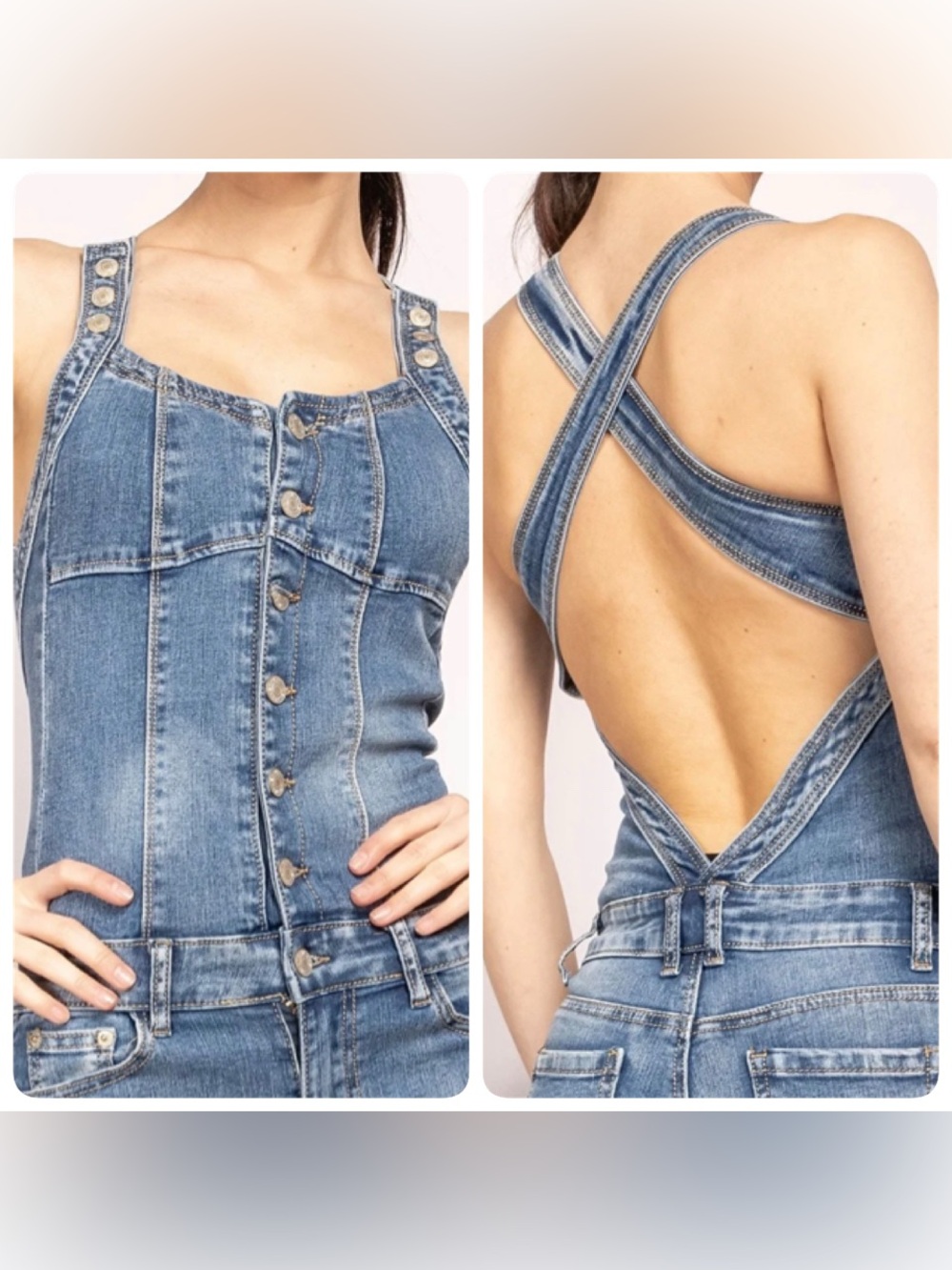 LA BELLE FRANCAISE- Softy denim jumpsuit overall. size XL